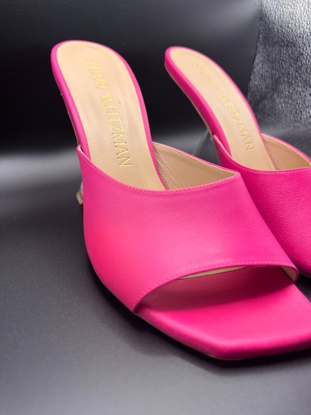 Stuart Weitzman Vinnie Pink Lucite Wedge Mule Slides 9.5